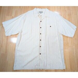 Porcini 100% Silk Short Sleeve Button Shirt XL Cream Textured Grid – Casual